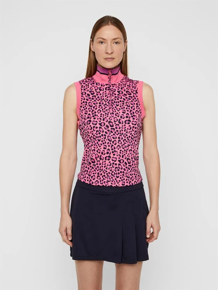 J.Lindeberg Womens AUDREY TX JERSEY GOLF POLO - PINK LEOPARD