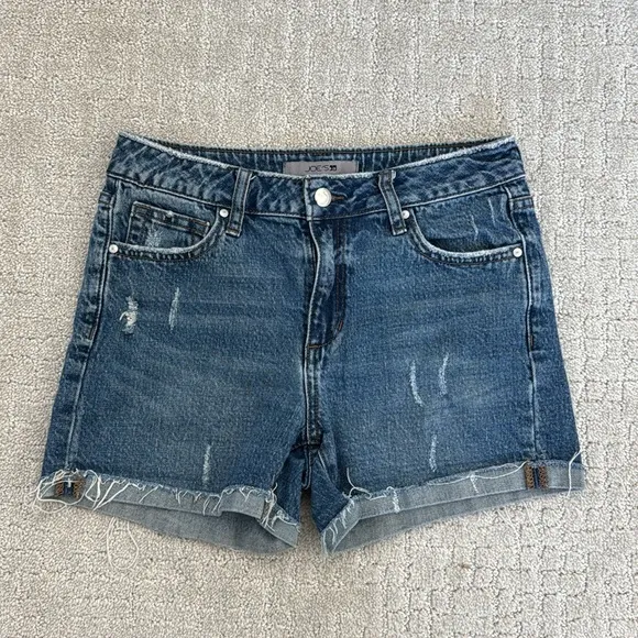 Joes jeans “Panama” distressed denim cuffed shorts rolled raw hem jeans