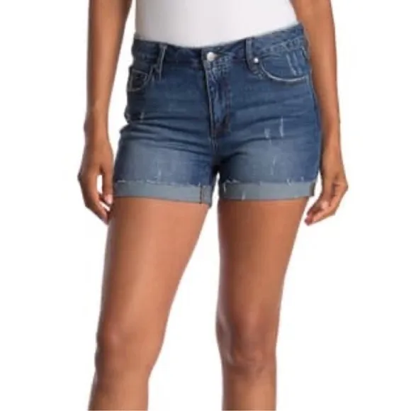 Joes jeans “Panama” distressed denim cuffed shorts rolled raw hem jeans