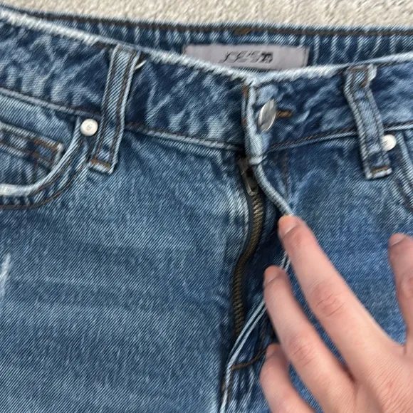 Joes jeans “Panama” distressed denim cuffed shorts rolled raw hem jeans