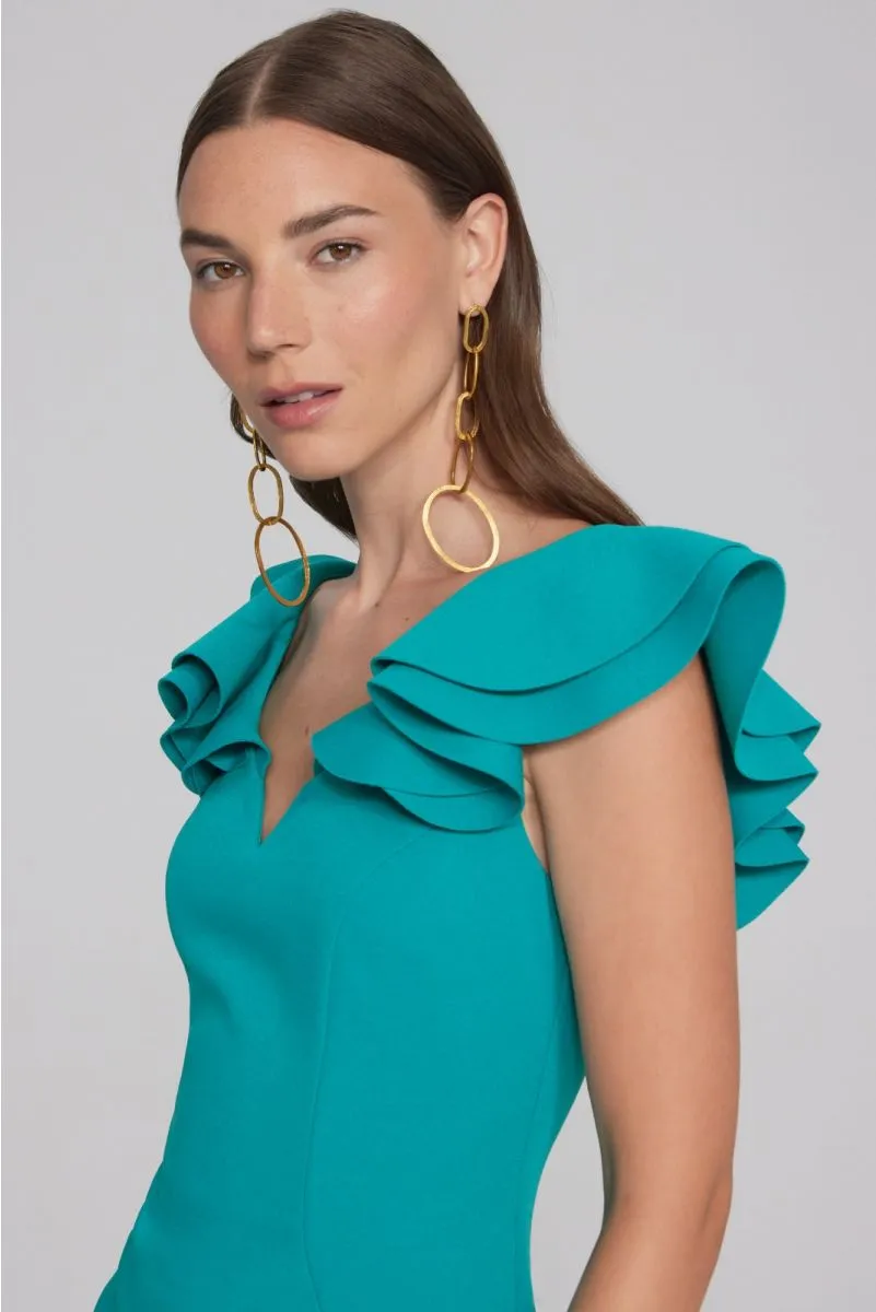 Joseph Ribkoff Tiered Ruffles V-Neck Sheath Dress 241747