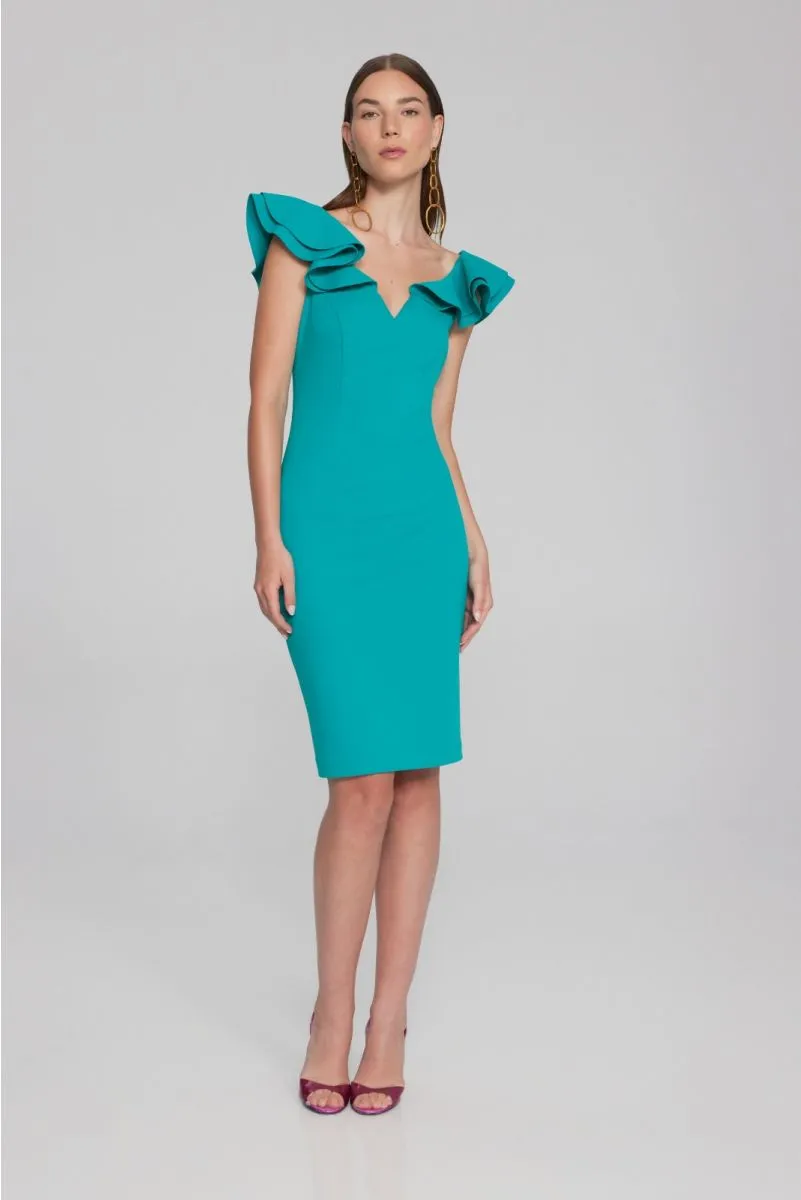 Joseph Ribkoff Tiered Ruffles V-Neck Sheath Dress 241747