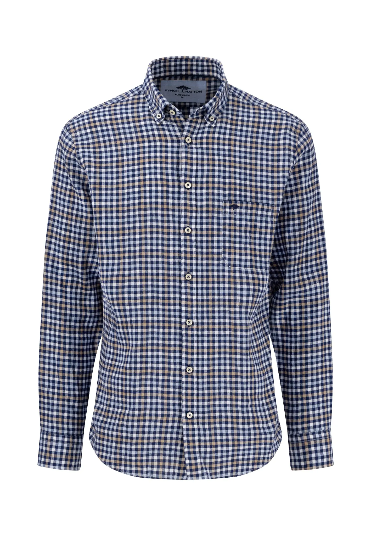 Kariertes Hemd aus Leinen mit Button-Down-Kragen