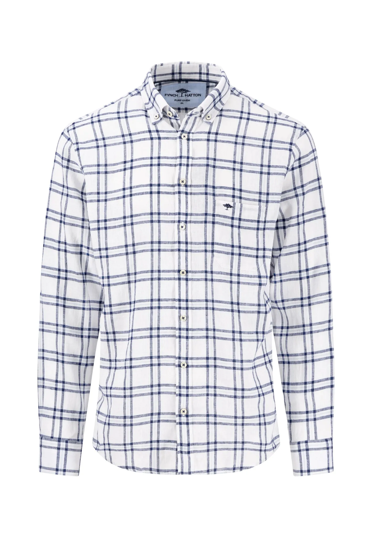 Kariertes Hemd aus Leinen mit Button-Down-Kragen