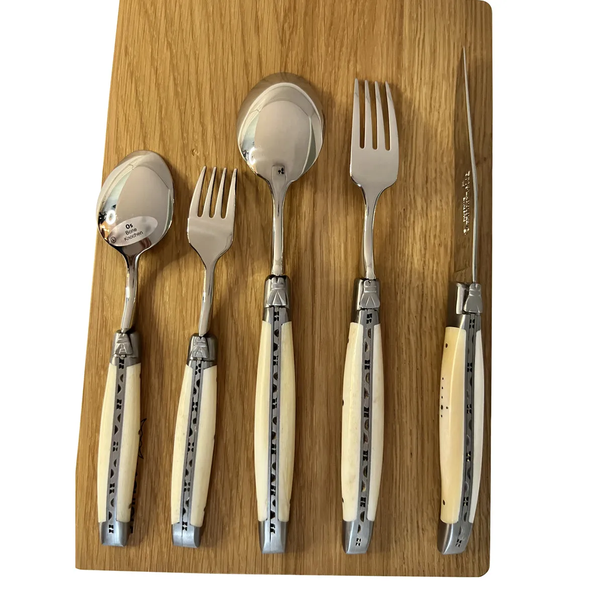 Laguiole en Aubrac Handcrafted 5-Piece Handcrafted Flatware Set With Bone Handles