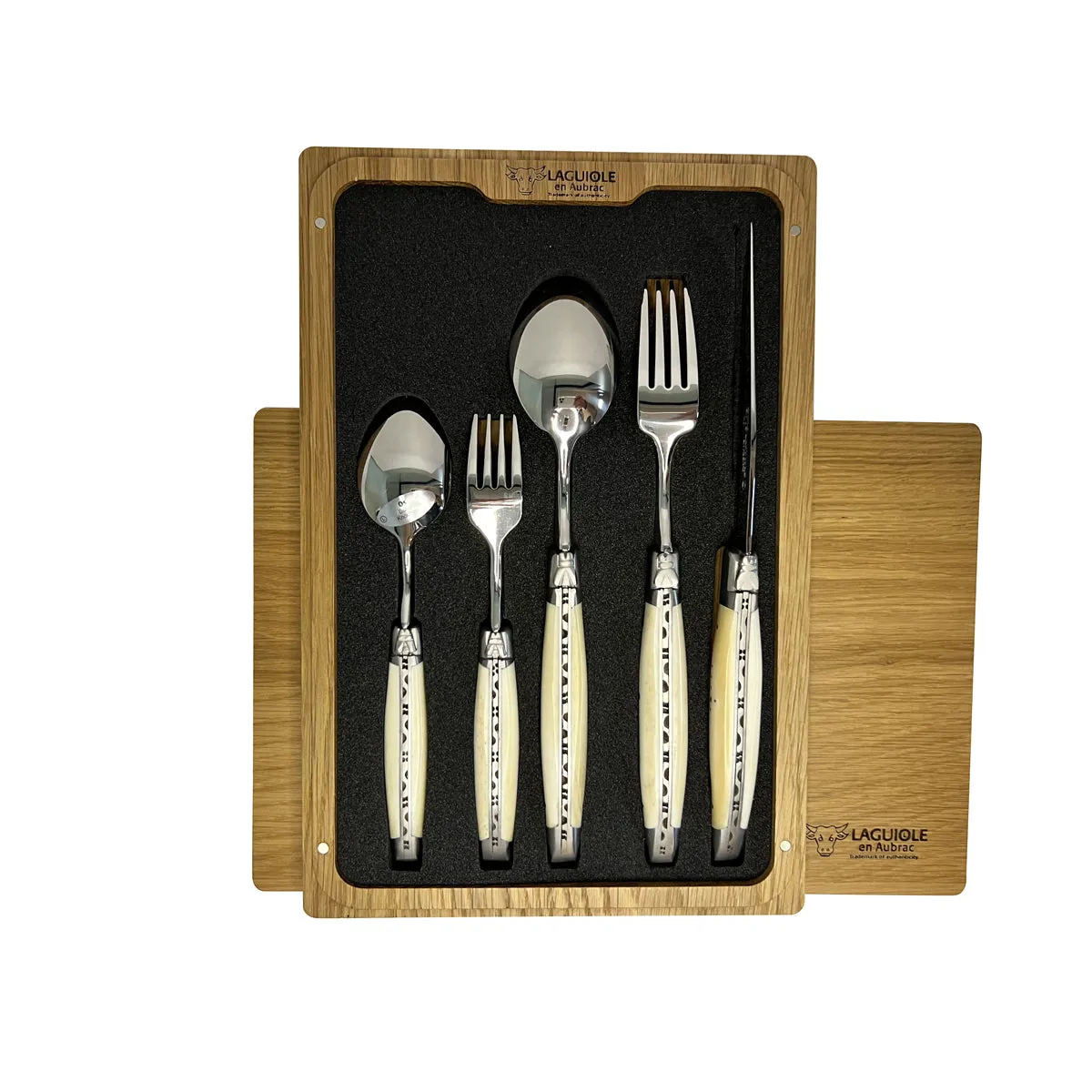 Laguiole en Aubrac Handcrafted 5-Piece Handcrafted Flatware Set With Bone Handles