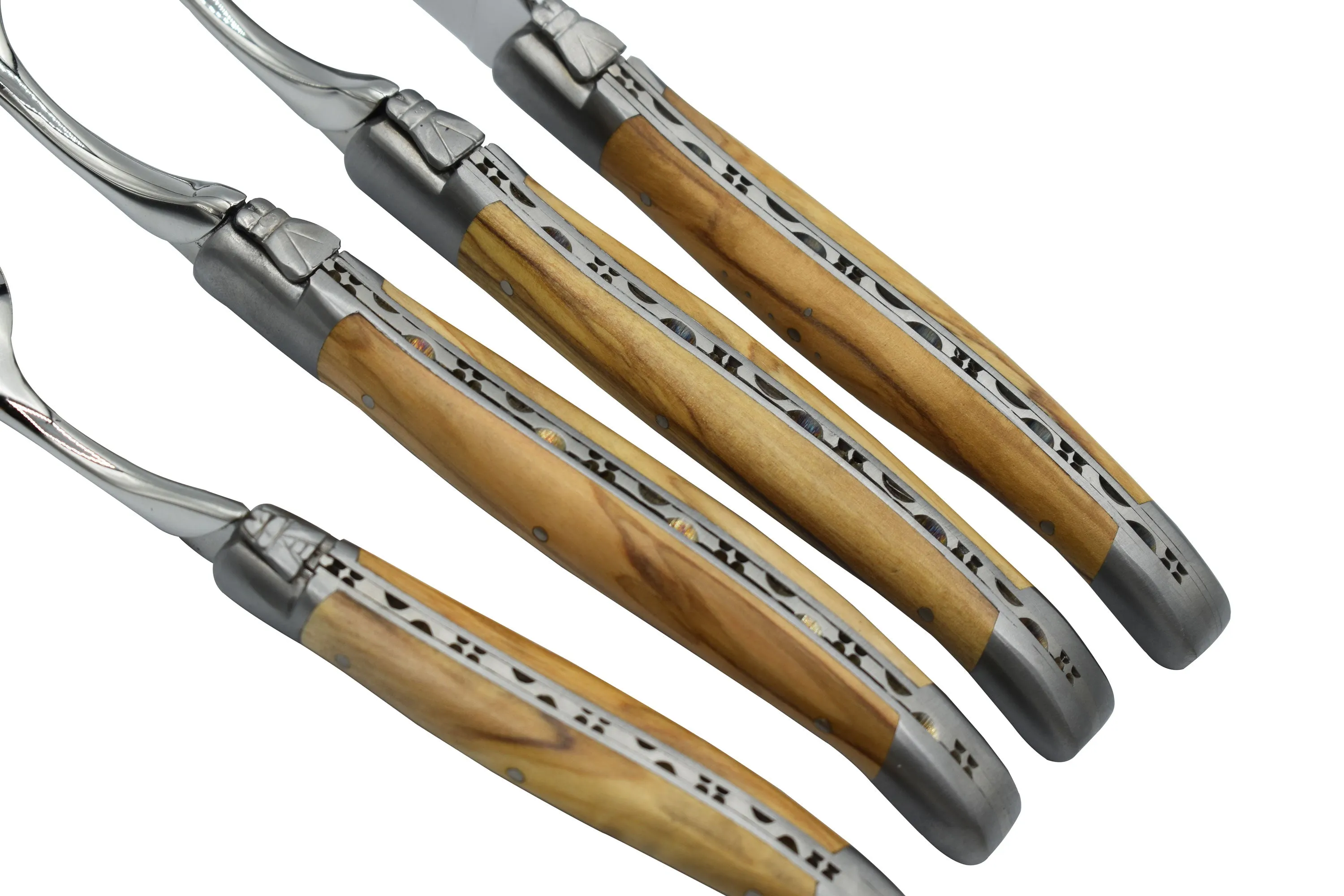Laguiole en Aubrac Luxury 24-Piece Handcrafted Flatware Set, Olive Wood Handles