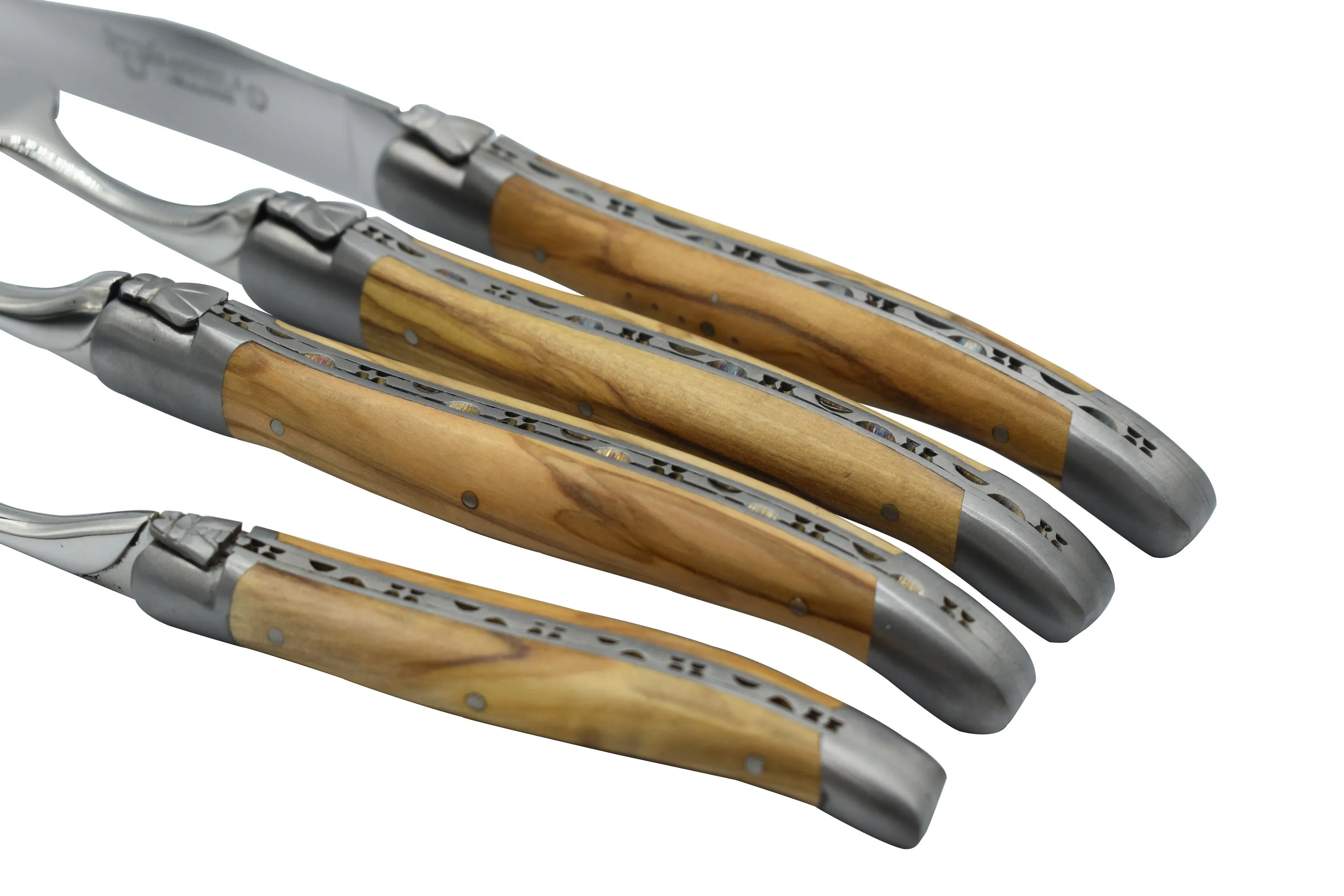 Laguiole en Aubrac Luxury 24-Piece Handcrafted Flatware Set, Olive Wood Handles