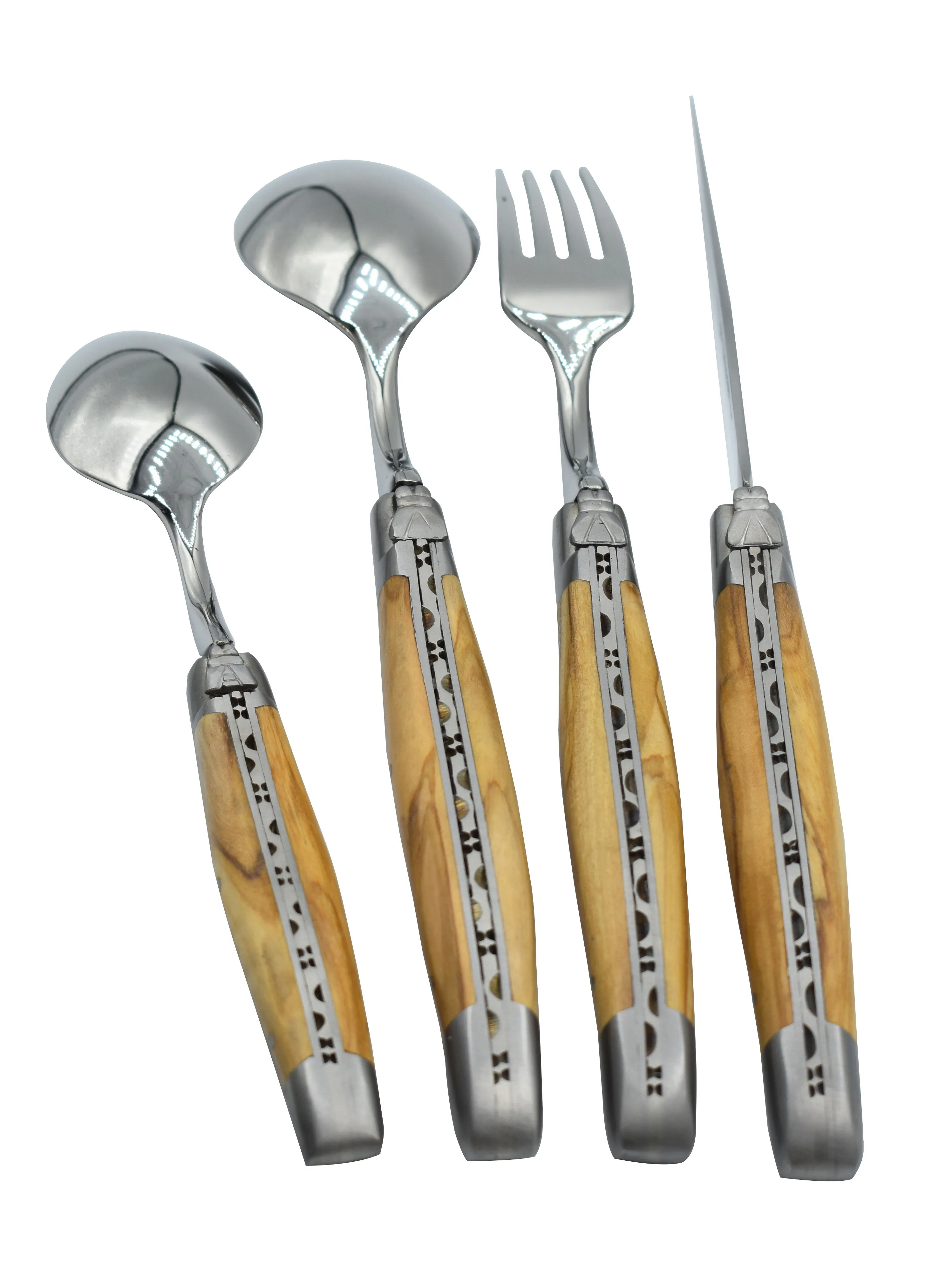 Laguiole en Aubrac Luxury 24-Piece Handcrafted Flatware Set, Olive Wood Handles