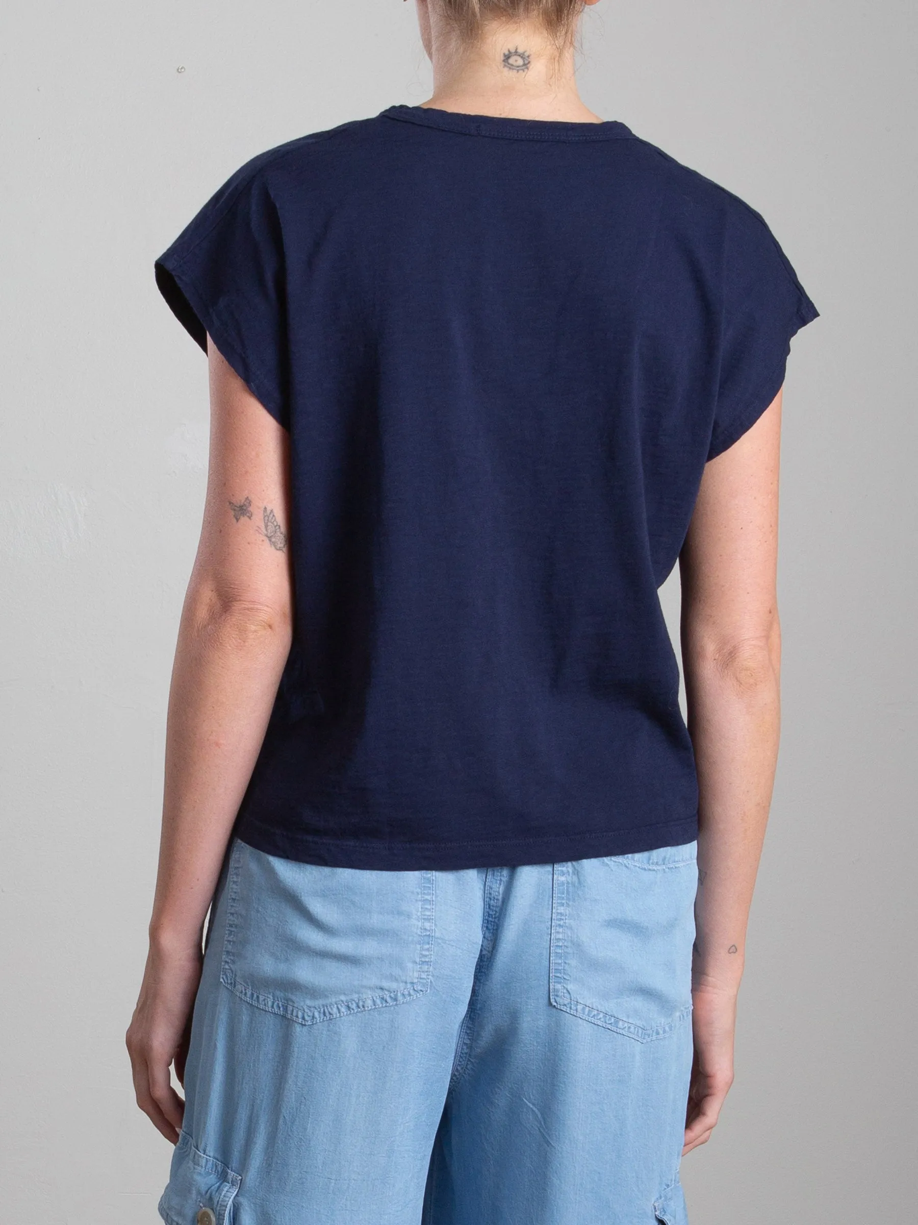 Lena Slouchy Scoop Neck Tee in Supima Slub - Midnight