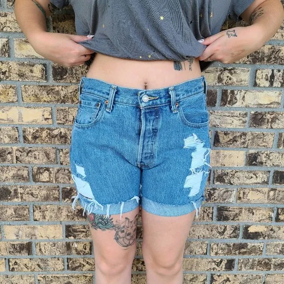 Levi's 501 Cut Off High Rise Raw Hem Denim Shorts