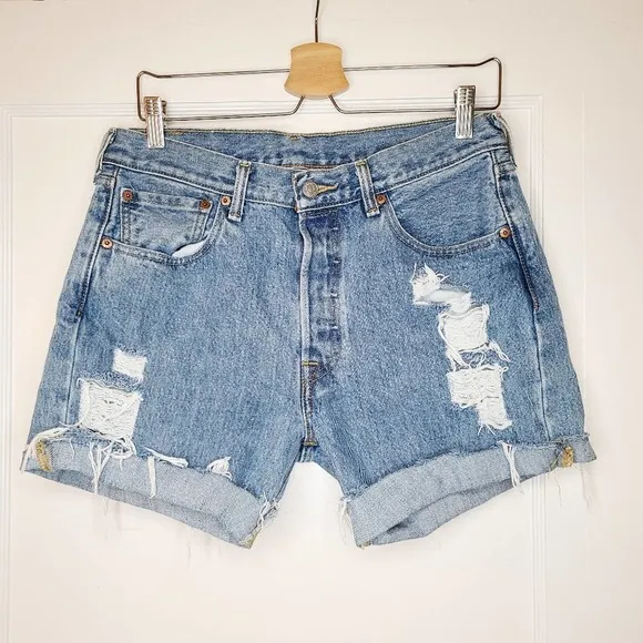 Levi's 501 Cut Off High Rise Raw Hem Denim Shorts
