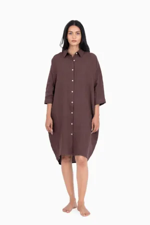 Linen Ferro Shirt Dress-Brown Bean