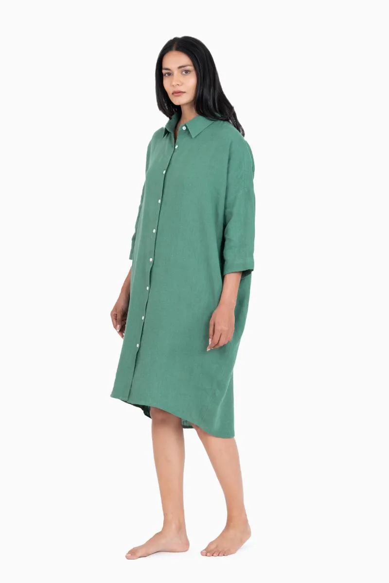 Linen Ferro Shirt Dress-Sage Green