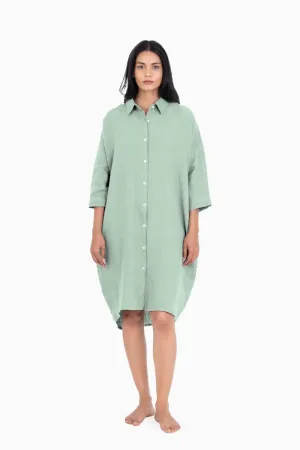 Linen Ferro Shirt Dress-Sage Green