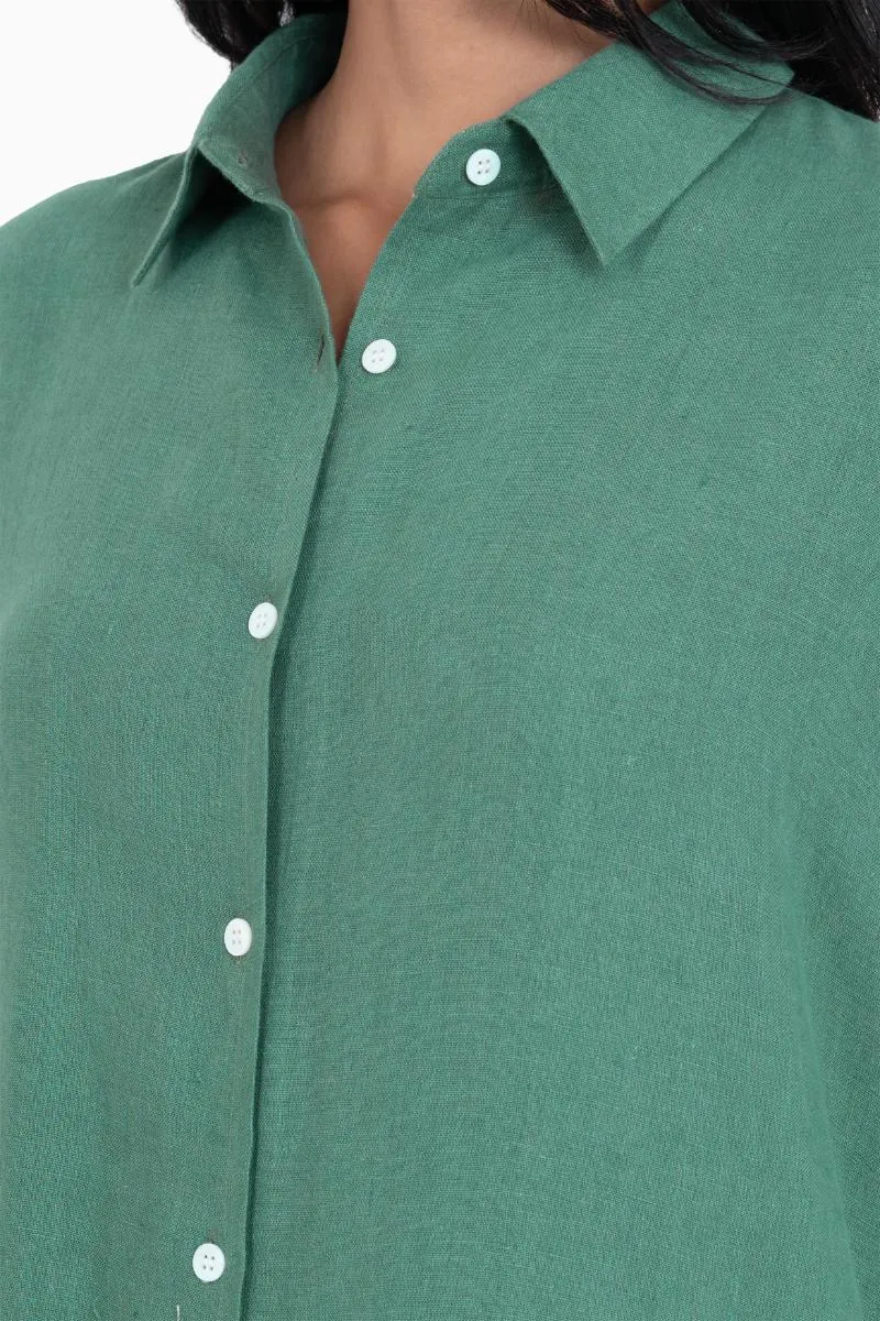 Linen Ferro Shirt Dress-Sage Green