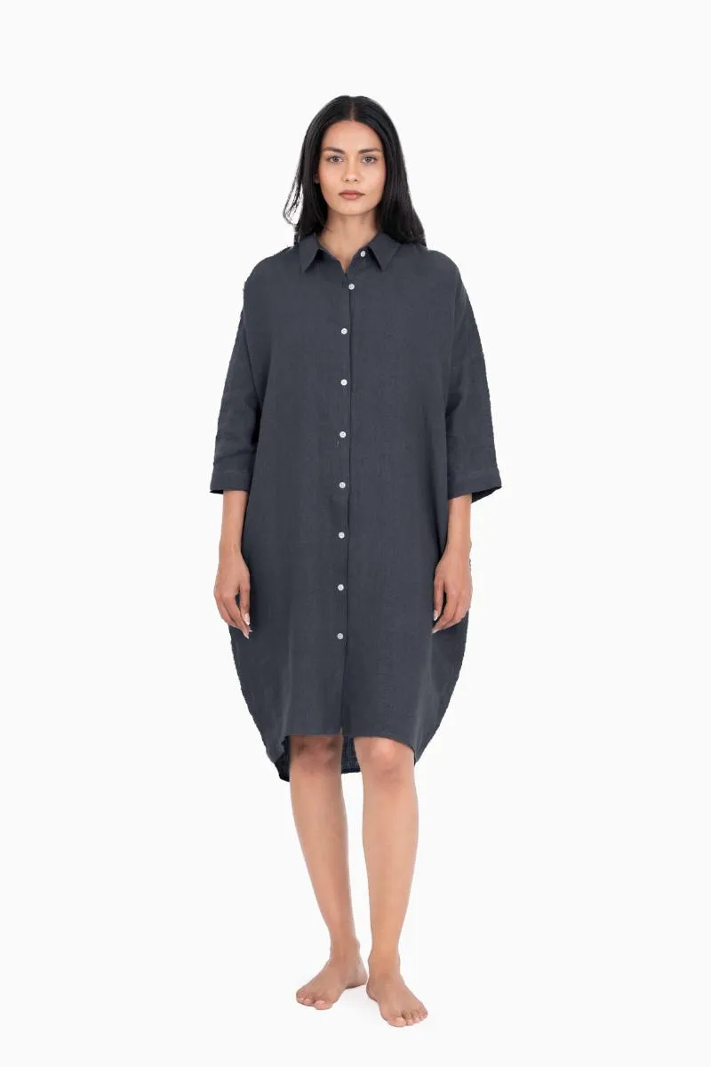 Linen Ferro Shirt Dress-Sage Green