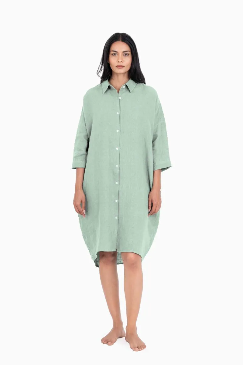 Linen Ferro Shirt Dress-Sage Green