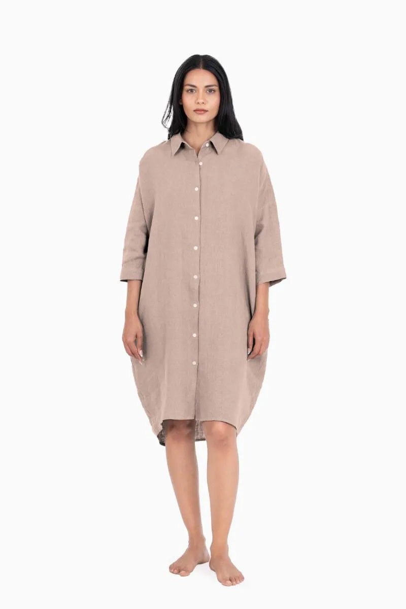 Linen Ferro Shirt Dress-Sage Green