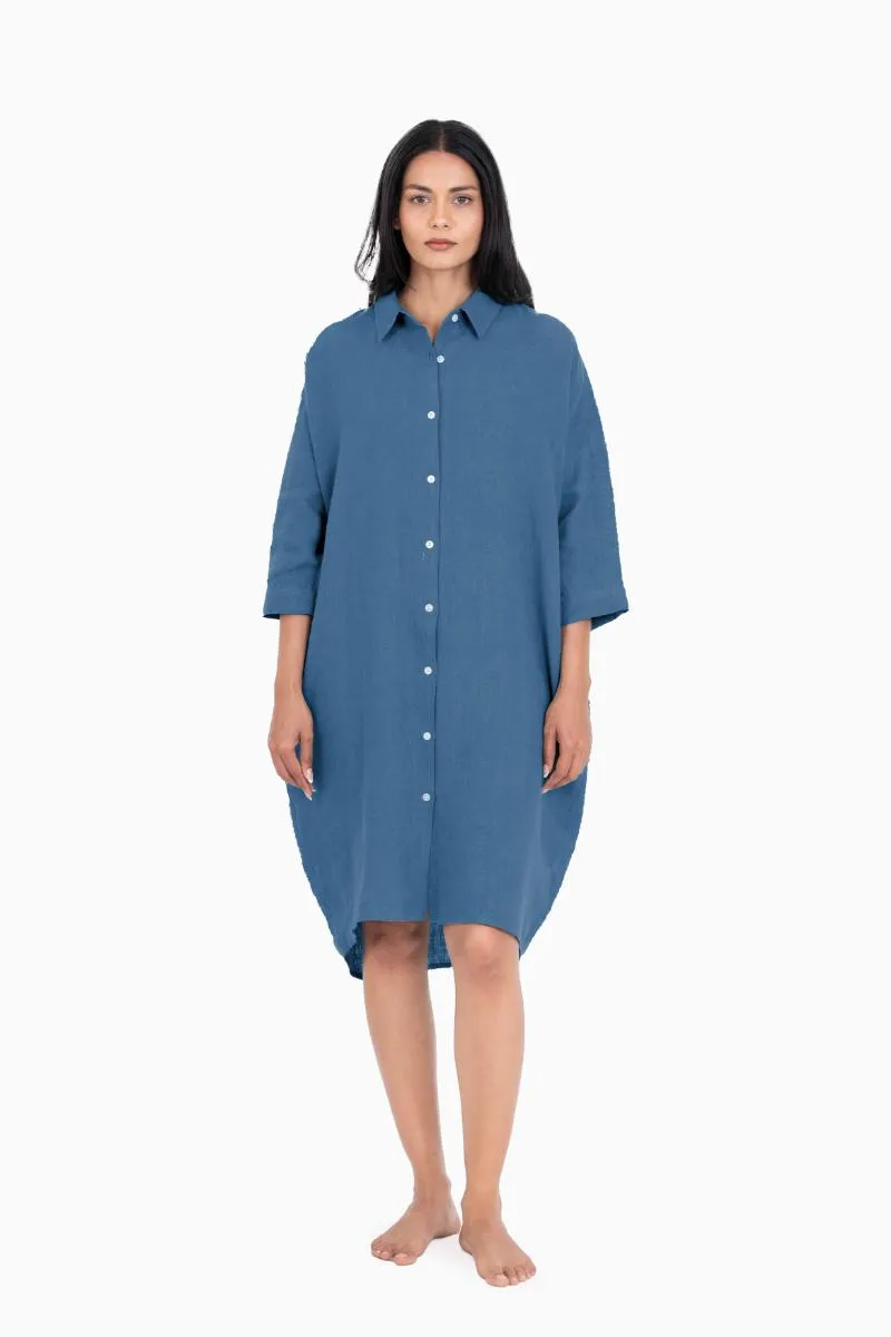 Linen Ferro Shirt Dress-Sage Green