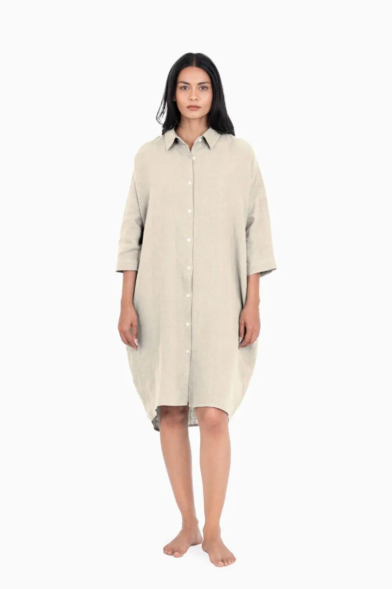 Linen Ferro Shirt Dress-Sage Green