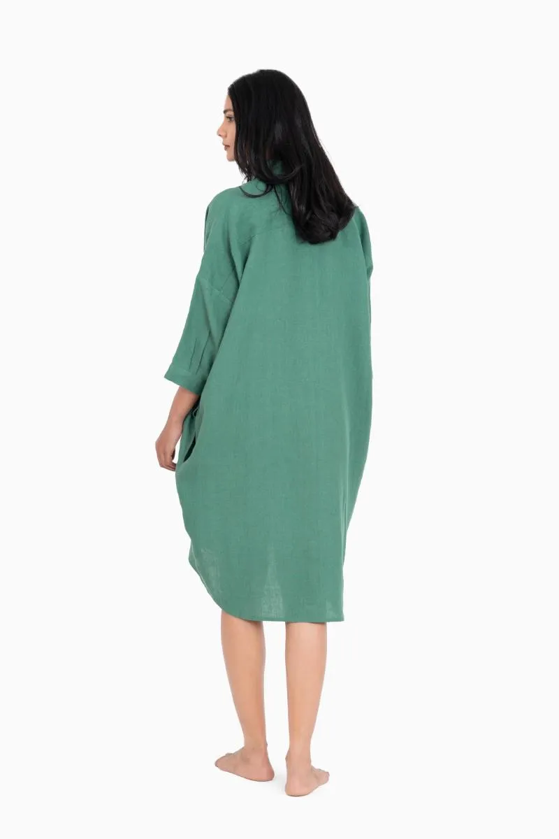 Linen Ferro Shirt Dress-Sage Green