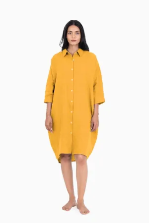 Linen Ferro Shirt Dress-Sunburnt Yellow
