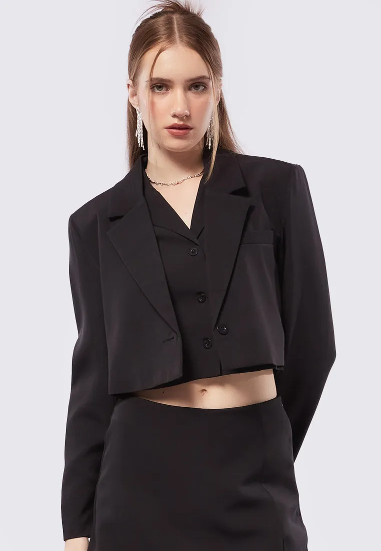 Long Sleeve Crop Blazer with Lapel