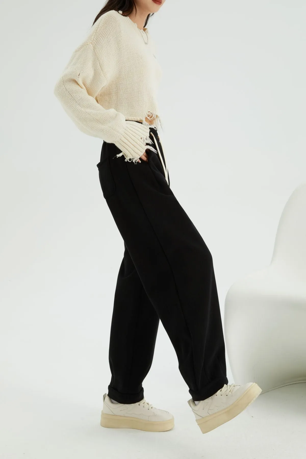 Loose Cropped Flanging Pants