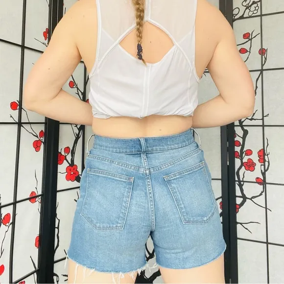 MADEWELL Extreme High Rise Button up Fly Destroyed Cuffed Ripped Shorts