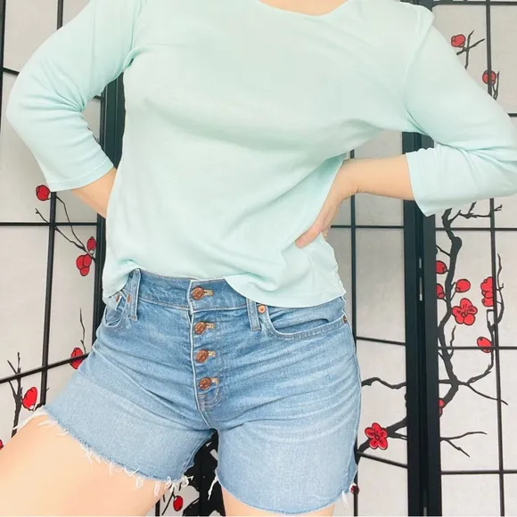 MADEWELL Extreme High Rise Button up Fly Destroyed Cuffed Ripped Shorts
