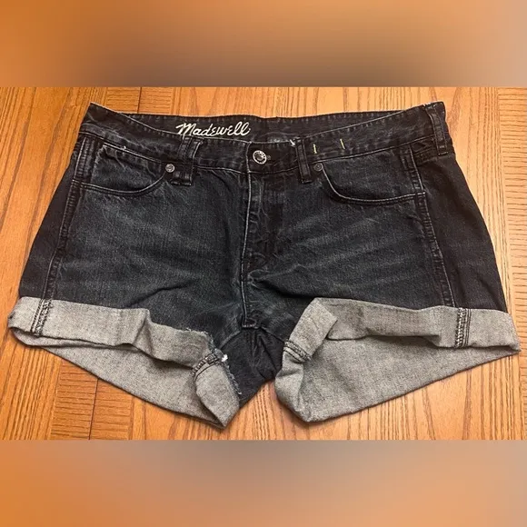 Madewell Raw Hem‎ Cuffed Dark Wash Blue Cotton Denim Jean Shorts Size 28