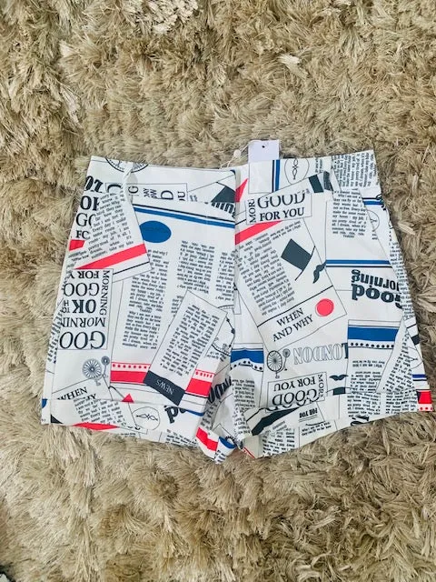 Magazine Letter Print Shorts