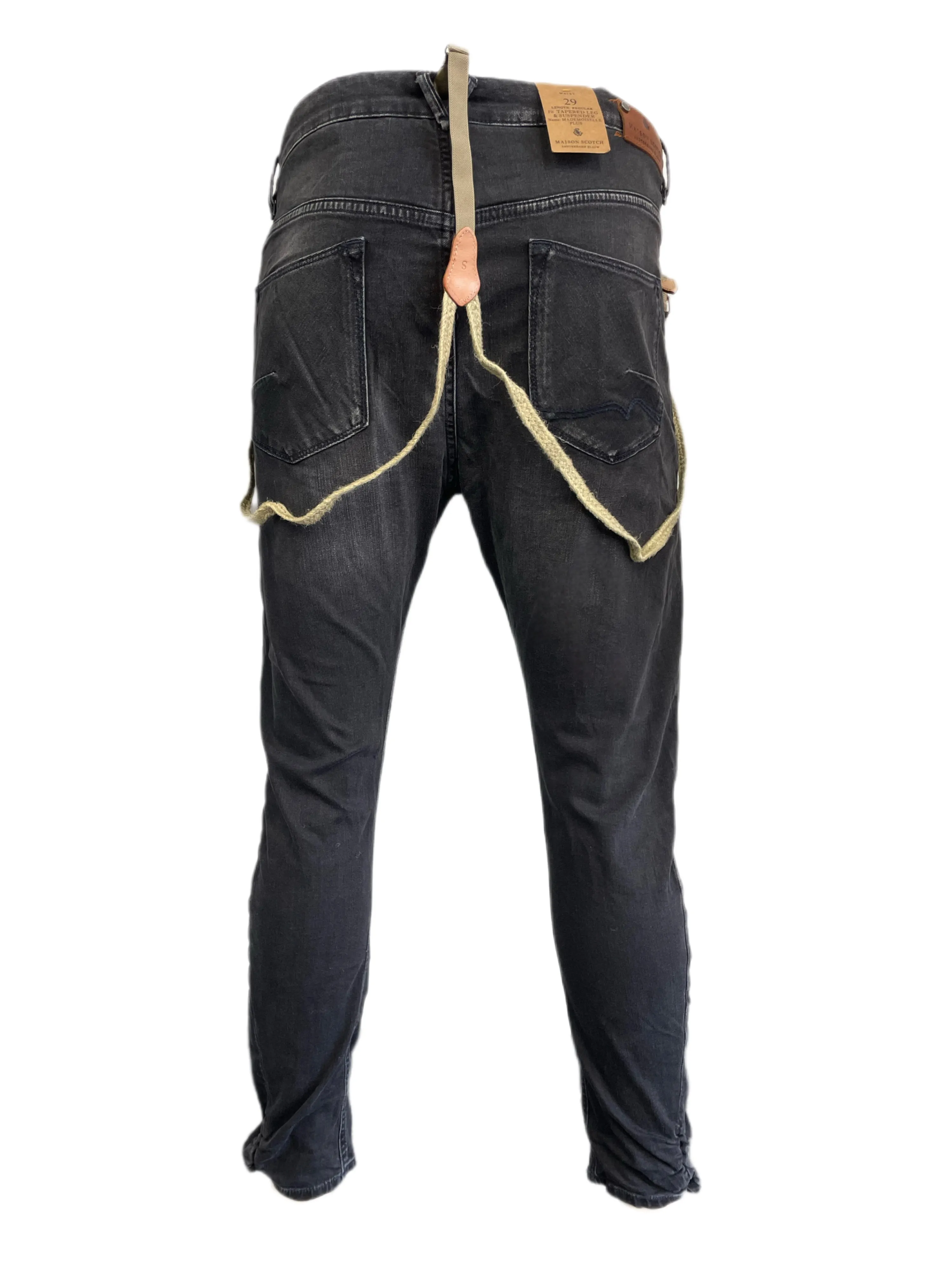 MAISON SCOTCH Men's Grey Tapered Suspenders Jeans #745 NWT
