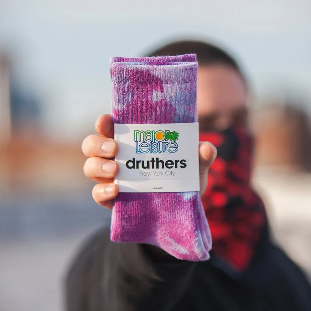 Major Leisure for Druthers Cosmic Tie Dye Organic Cotton Crew Socks - Purple
