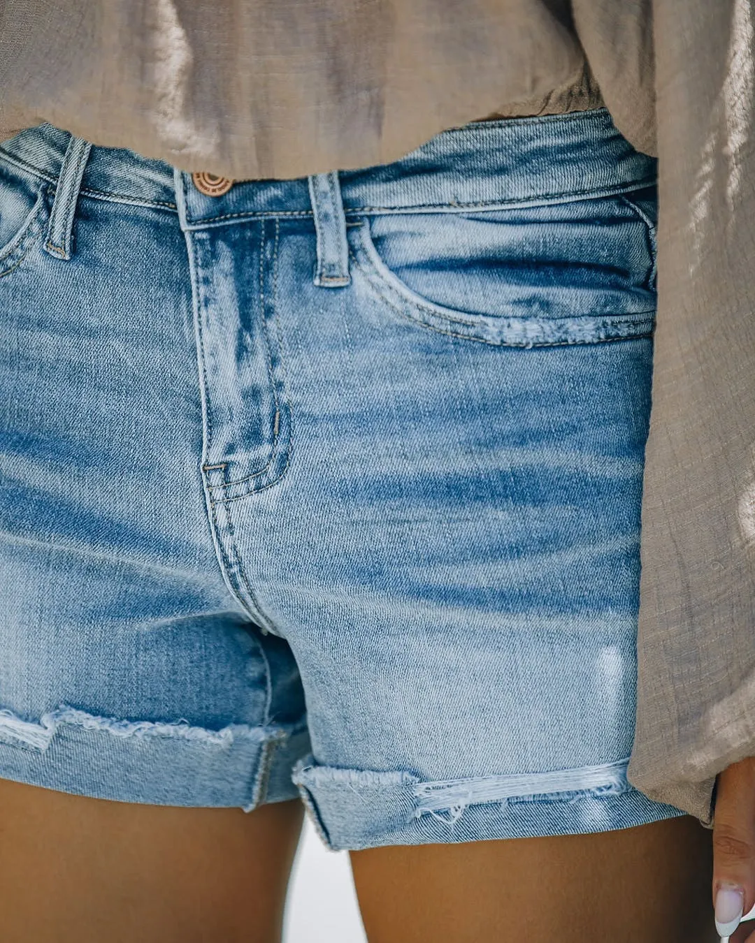 Make It Mid Rise Distressed Denim Shorts