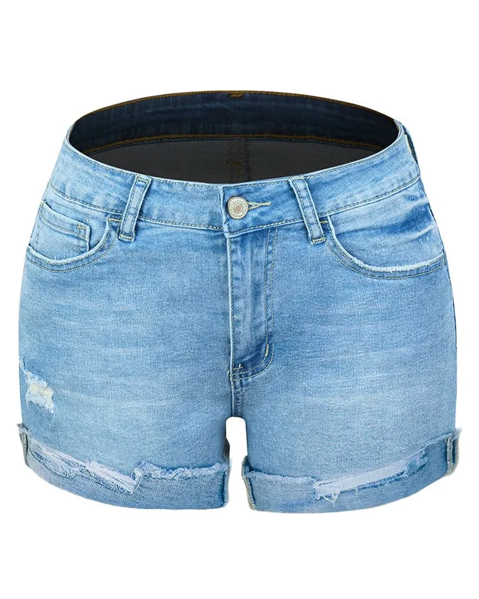Make It Mid Rise Distressed Denim Shorts