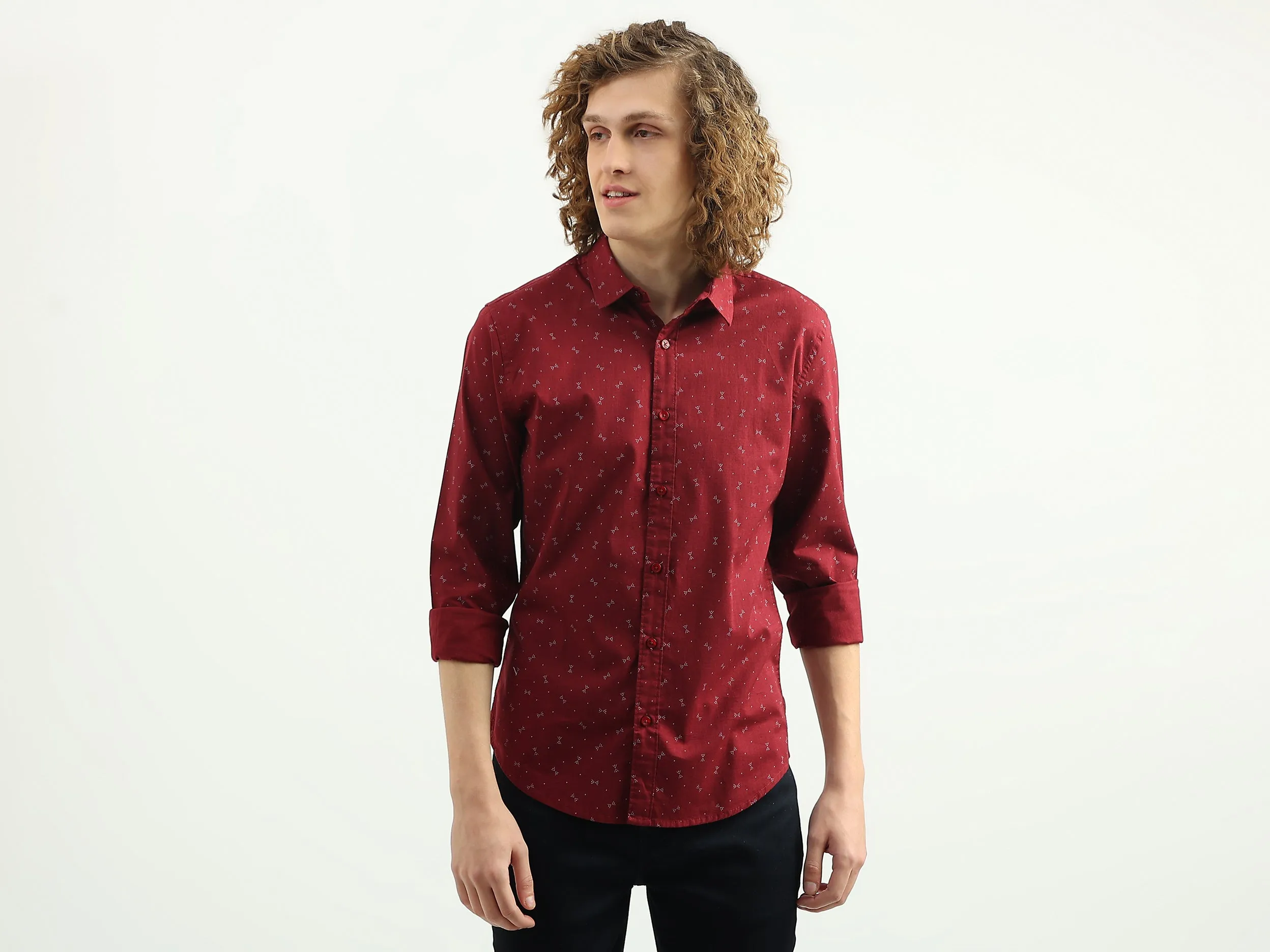 Men Printed Spread Collar Shirt