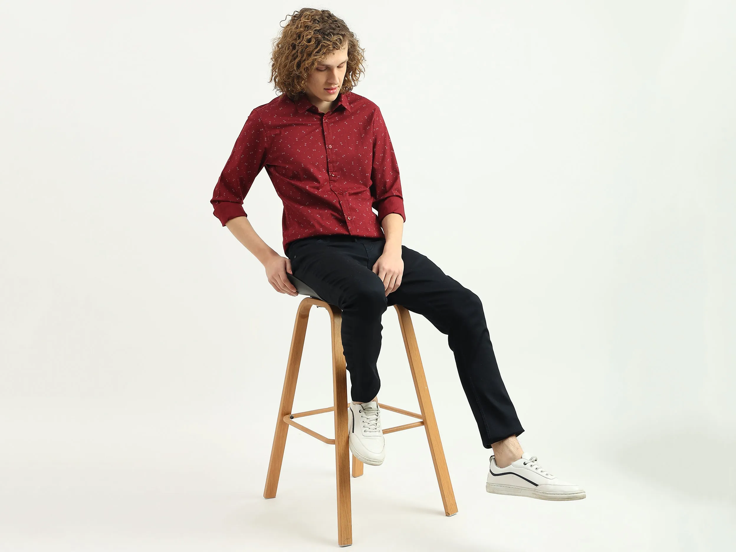 Men Printed Spread Collar Shirt