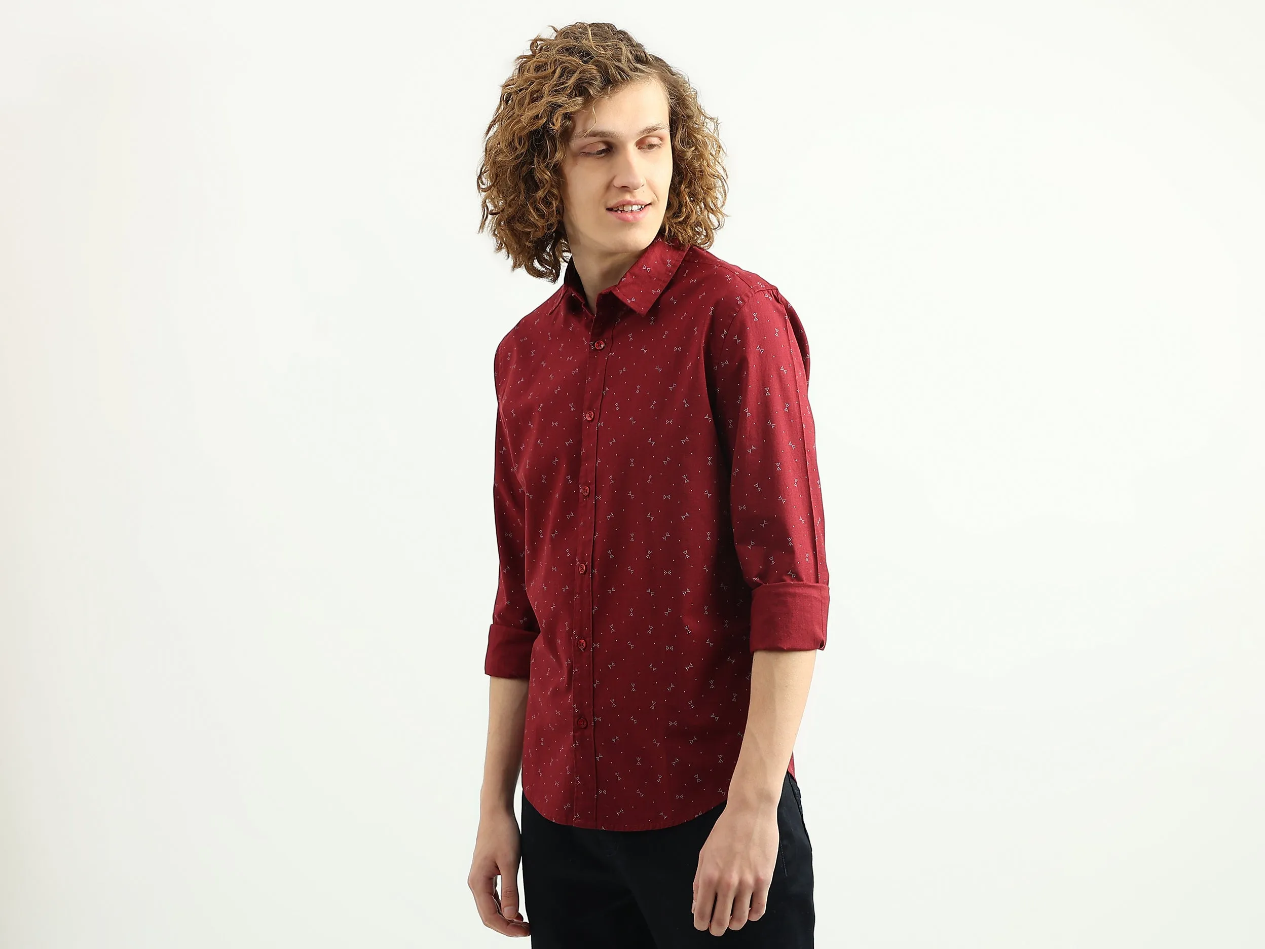 Men Printed Spread Collar Shirt