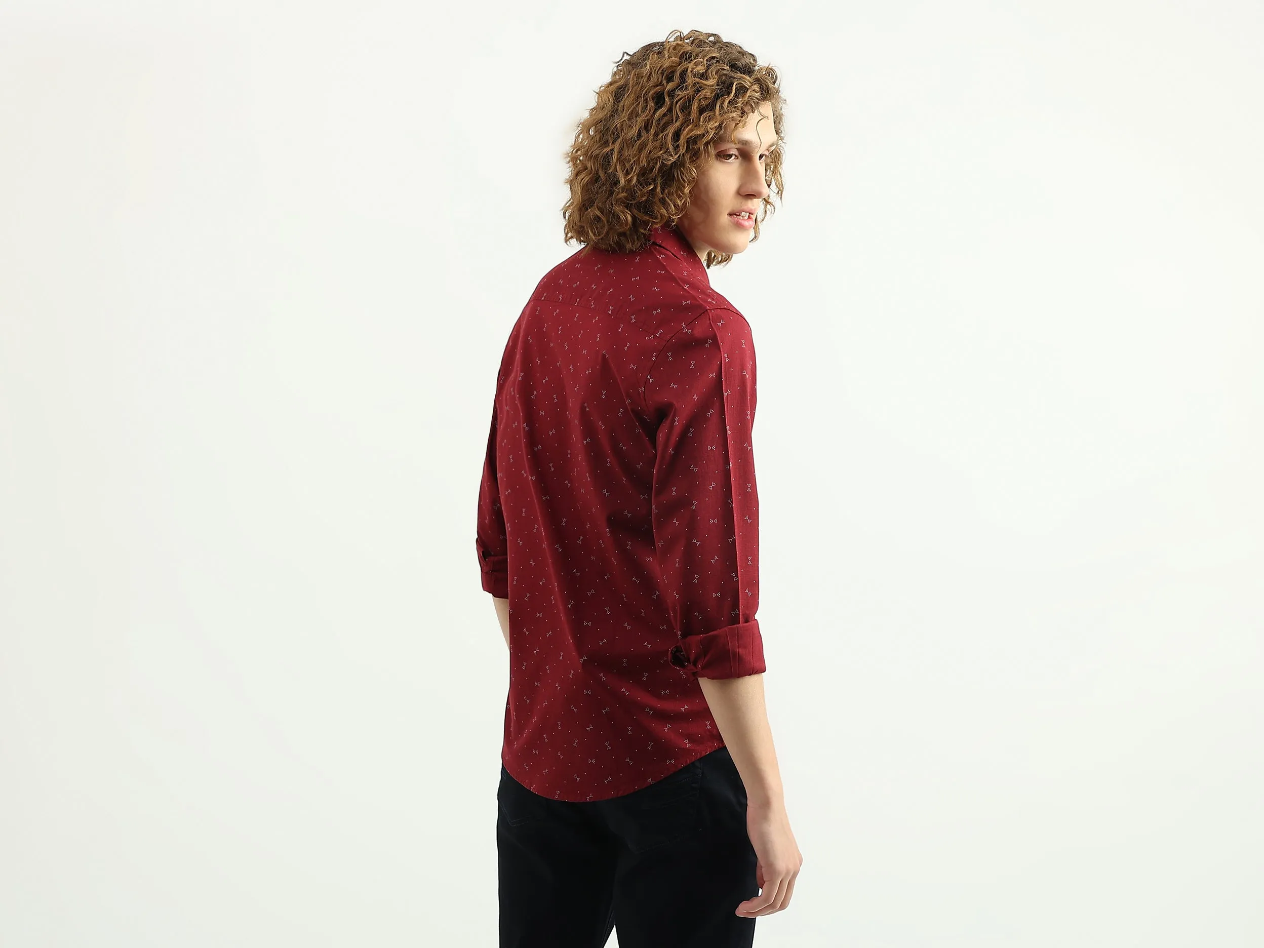 Men Printed Spread Collar Shirt