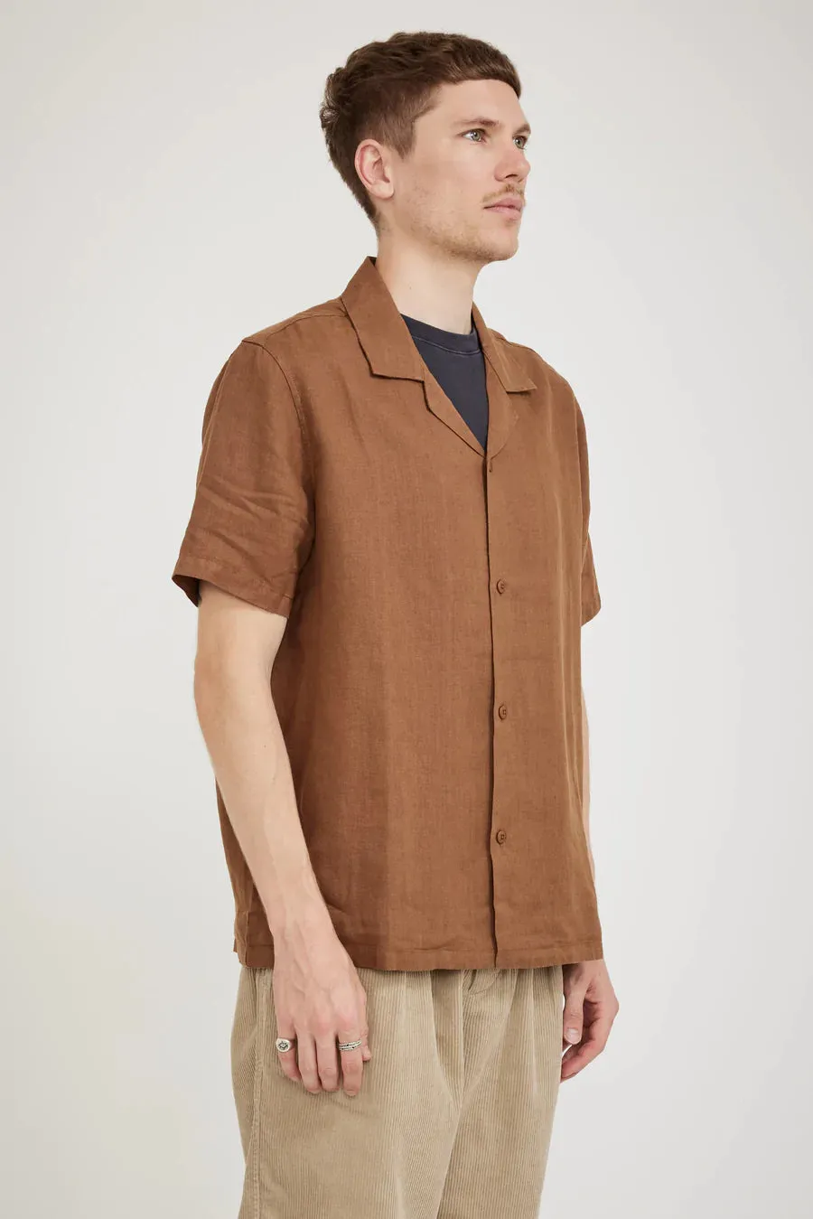 Mens Campo Linen Shirt Burnt Ochre