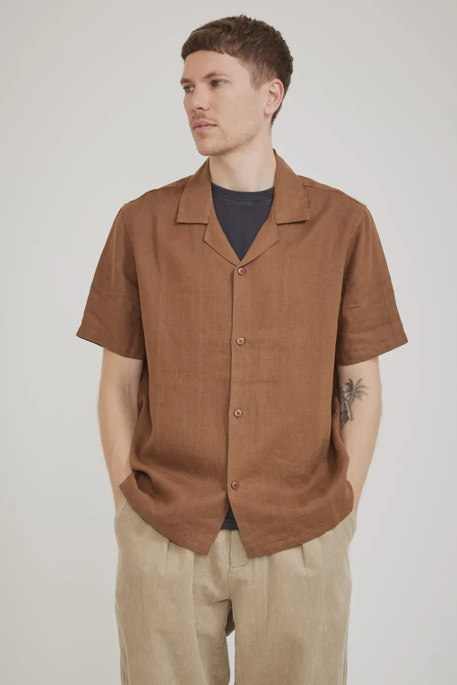 Mens Campo Linen Shirt Burnt Ochre