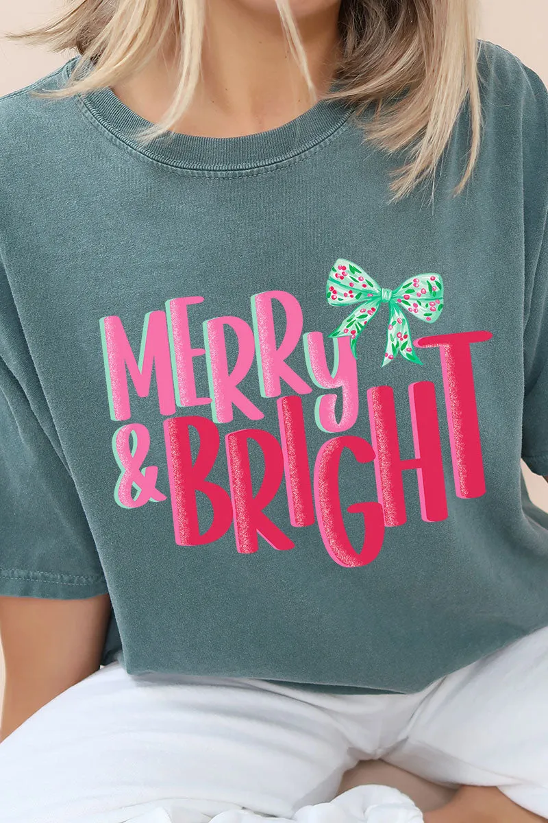 Merry And Bright Coquette Bow Comfort Colors Adult Ring-Spun Cotton Tee