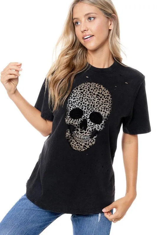 METALLIC LEOPARD SKULL GRAPHIC TEE