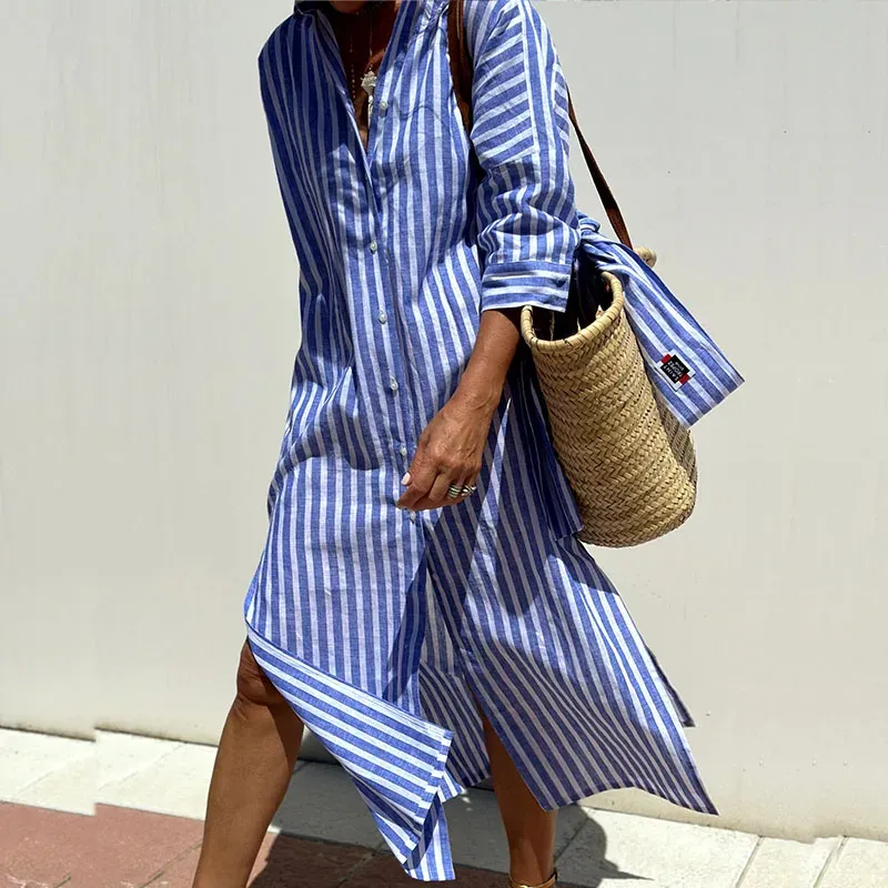Mikka® | Elegant Striped Shirt Dress