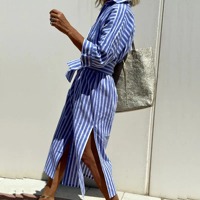 Mikka® | Elegant Striped Shirt Dress