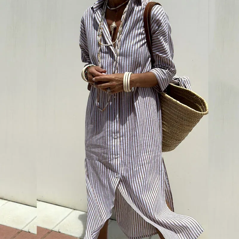 Mikka® | Elegant Striped Shirt Dress
