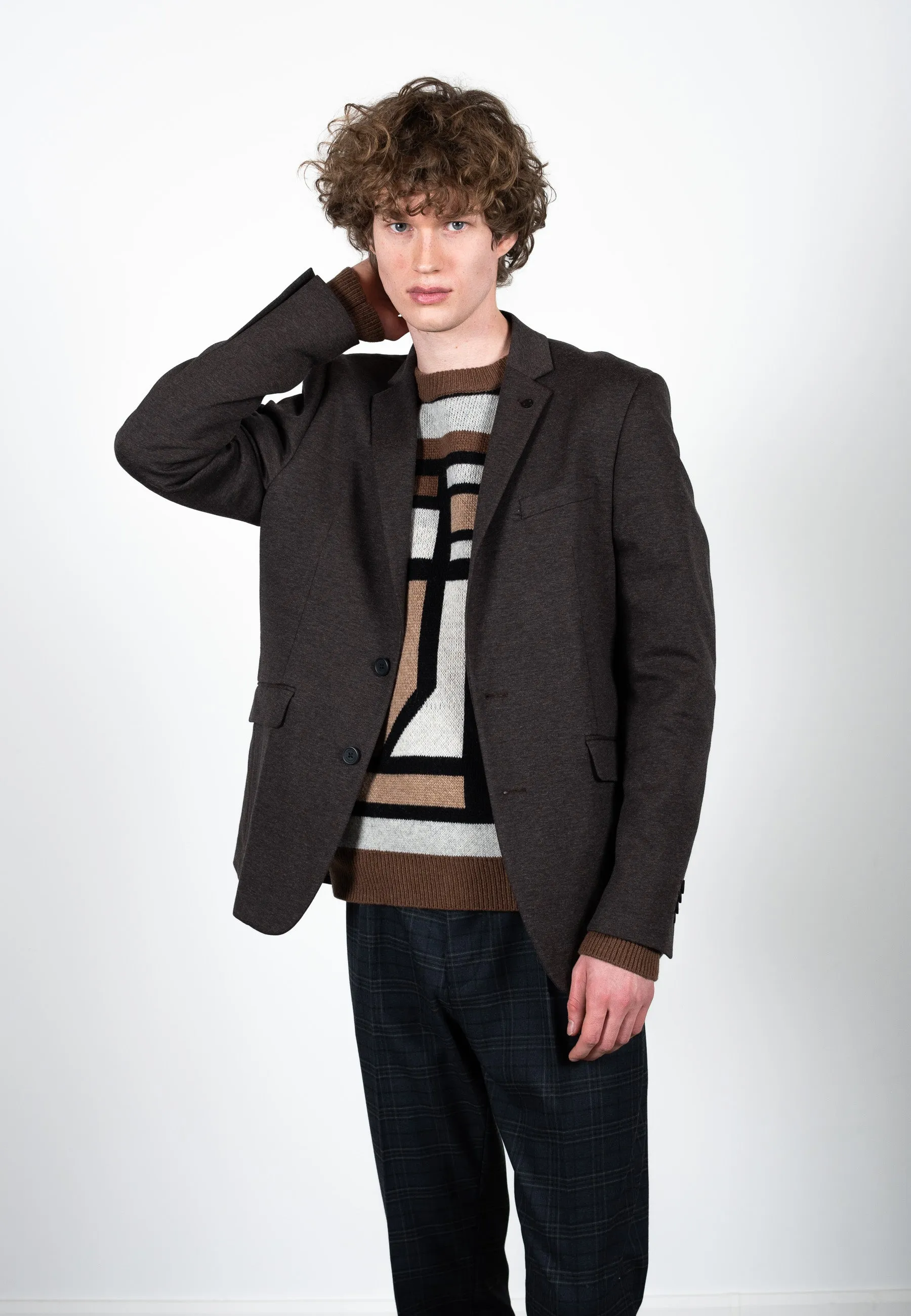 Milano jersey stretch blazer - Brun Melange