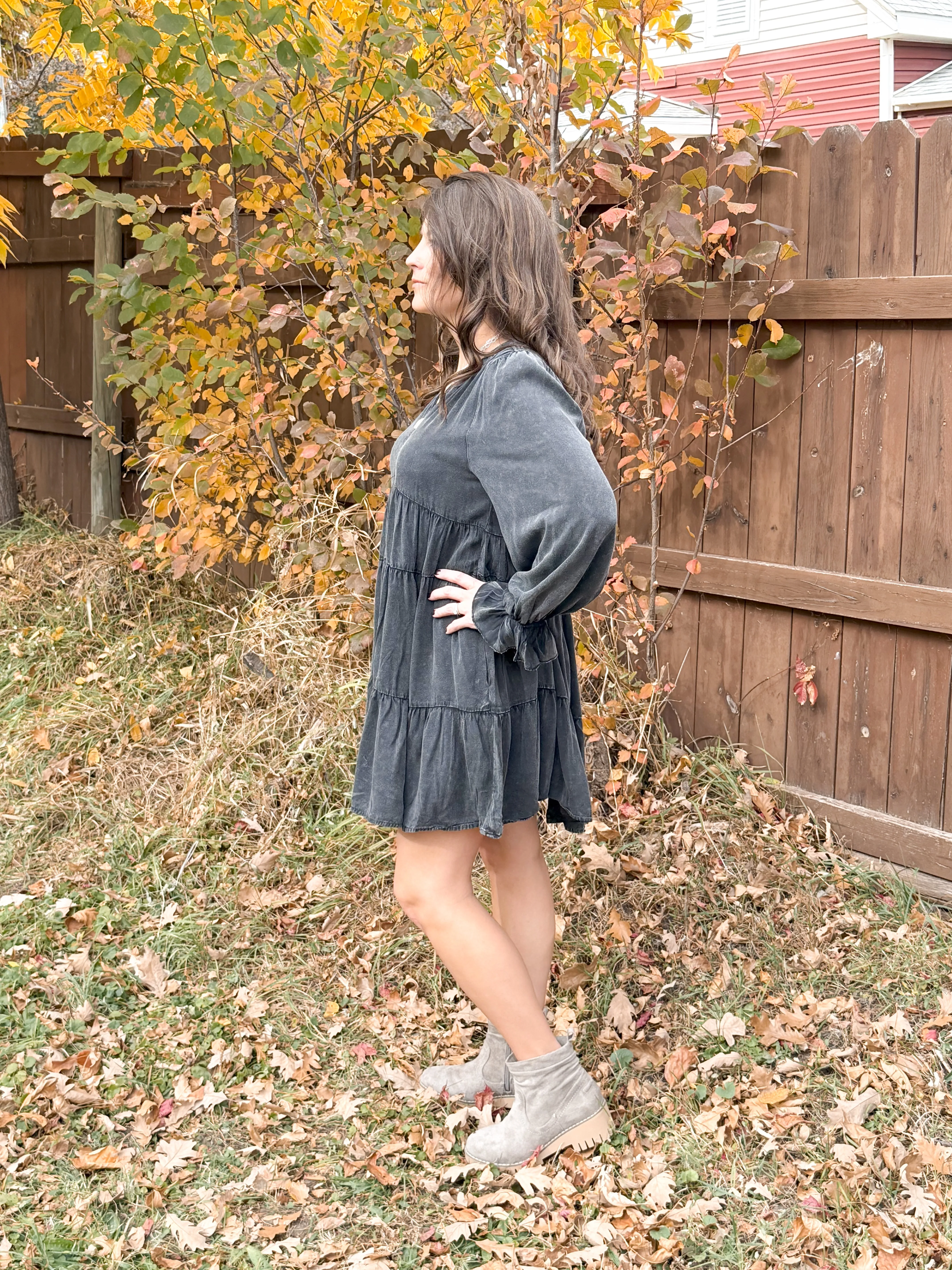 Mineral Washed Challis Tiered Dress